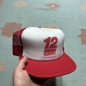 Vintage trucker hat mesh cap WJRT TV ABC 12 flint Saginaw bay city Michigan news
